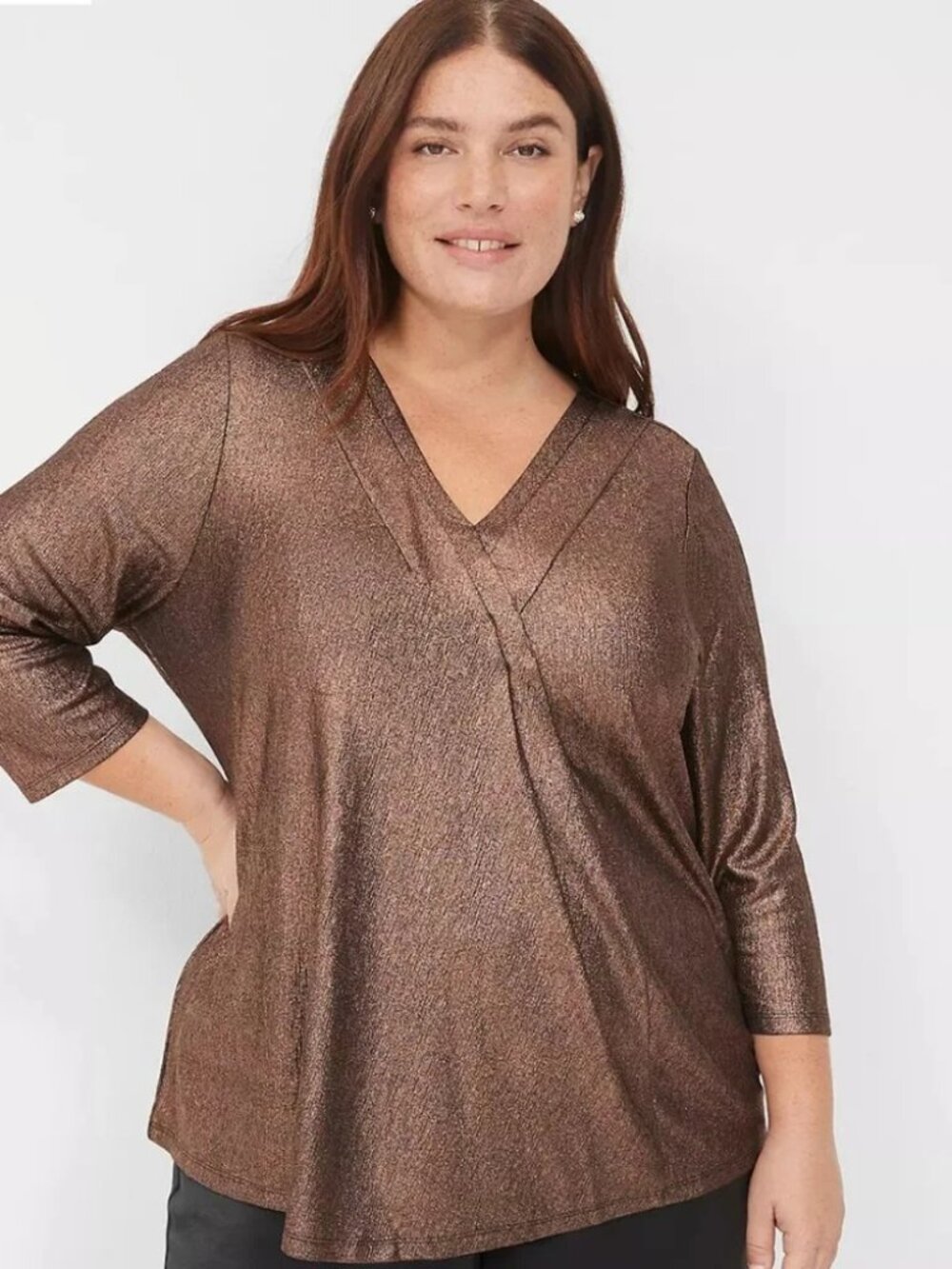 Lane Bryant Metallic Bronze V-Neck Top Size 22/24